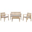 Salon de jardin RIO 4 places en bois d'acacia blanchi FSC avec coussins gris clair - BEAU RIVAGE®-0