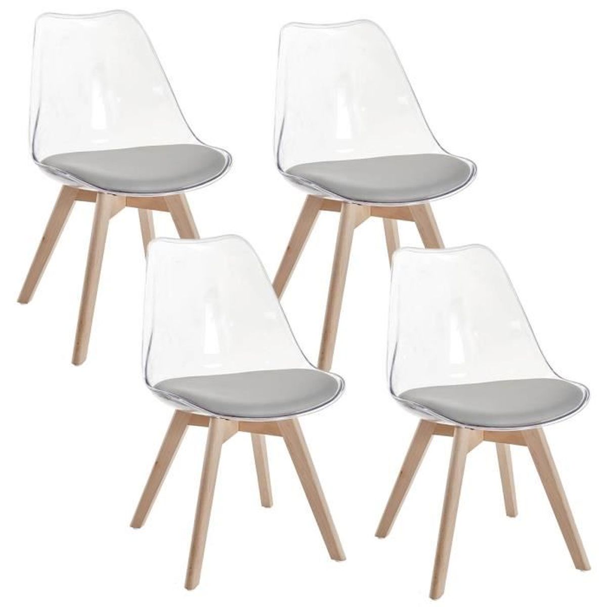 Lot de 4 chaises scandinaves transparentes gris GALA  Cdiscount Maison