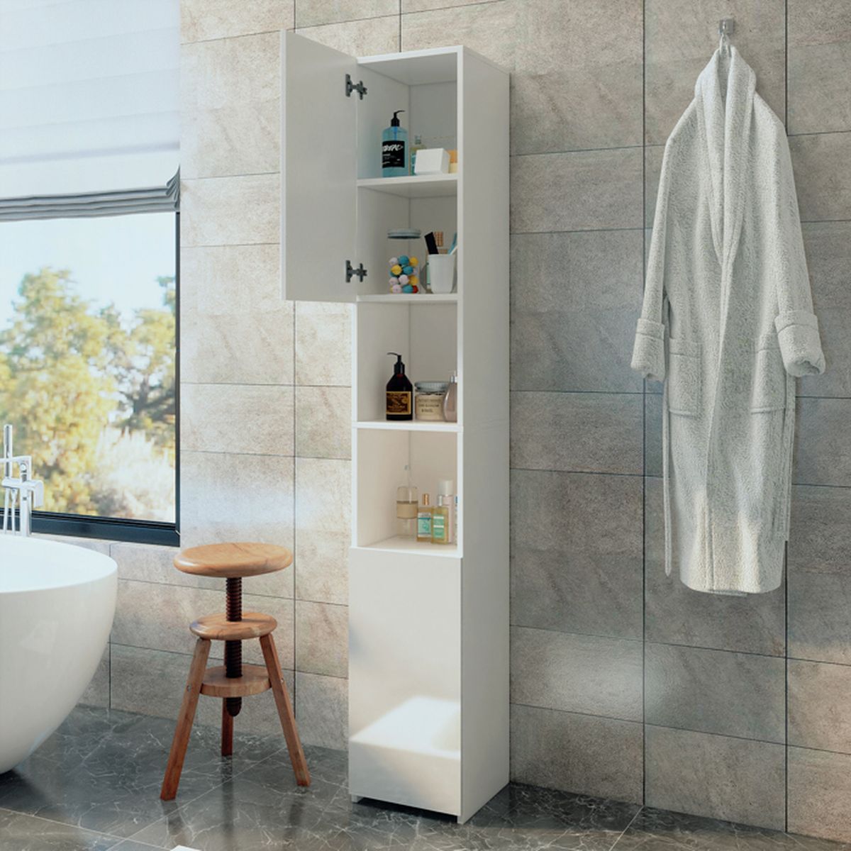 Meuble de Rangement Colonne Armoire de Salle de Bain Haute Mince avec 2