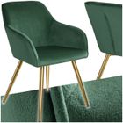 Chaise - TECTAKE - Fauteuil de salle à manger MARYLIN en velours avec pieds en acier noir - Vert Foncé/Doré
