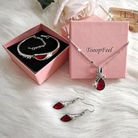 SUPERREO Régler bijoux Femme - Cristal - Collier Bracelet Boucles d'oreilles avec une Boîte Cadeau - Couleur Rouge