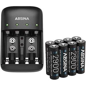 Chargeur pour 4 piles AA AAA 9V avec prise de maison 230V + 2 piles  rechargeables AA