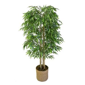 FLEUR ARTIFICIELLE Bambou artificiel - Maia Shop - 150 cm - Roseaux naturels - Vert - Cache-pot H14 x Ø15 cm