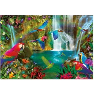PUZZLE Puzzle Adulte - EDUCA - Les Perroquets Tropicaux Et La Cascade D'eau - Collection Paysage - 1000 Pièces