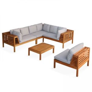 Ensemble table et chaise de jardin Salon de jardin en bois d'eucalyptus - OVIALA - 6 