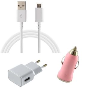 Shot Case Cable Chargeur Allume Cigare Micro-USB pour Samsung Galaxy A3 2016 Smartphone Android Port USB Prise Voiture Universel Blanc
