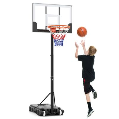 Panier De Basket GYMAX Mobile Avec Roues – Hauteur Réglable Jusqu'à 3,1 M, Base Remplissable, Panneau Incassable, Pour Toute La Famille