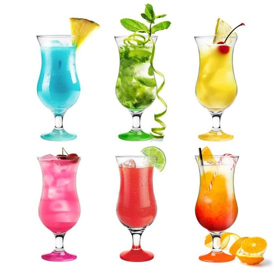 Lot De 6 Verres à Cocktail Design Ombré Rose Et Turquoise - 480 Ml - Avec Cuillères Longues - Glasmark