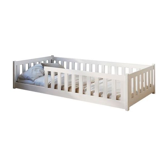 Lit au sol enfant 80x160 cm - Avec matelas + sommier + barrière de lit