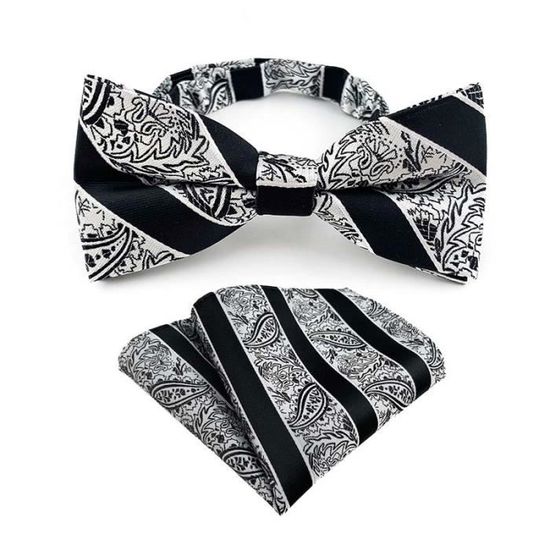Ensemble Nœud Papillon Smoking Noir - Ceinture + Nœud + Mouchoir Réglables - Pour Mariage Et Soirée
