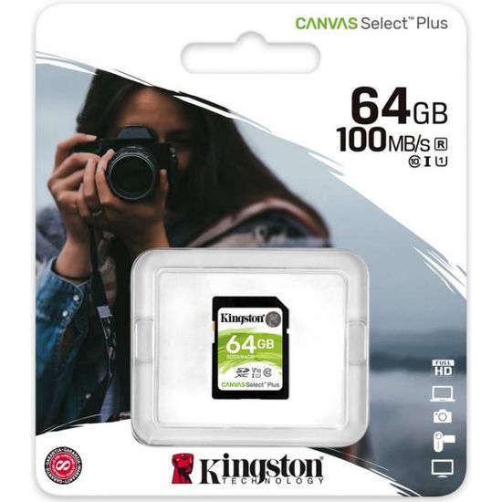 Carte mémoire KINGSTON Canvas Select Plus SD - SDS2/64Go 64go Classe 10 UHS-I 100Mo/s