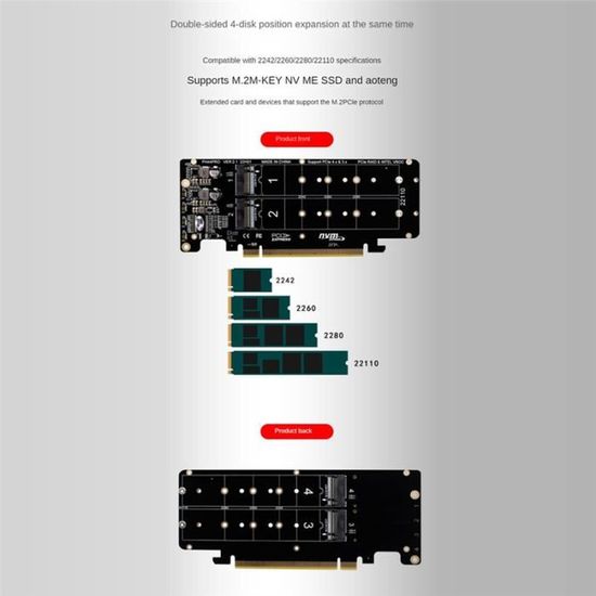 Carte Adaptateur M.2 vers SATA à 4 Ports, Carte Extension M.2 PCIe 3.0 vers HDD/SSD SATA, Chipset ASM1064, M.2 NVMe vers 4x HDD/SSD pour Windows/macOS/Linux
