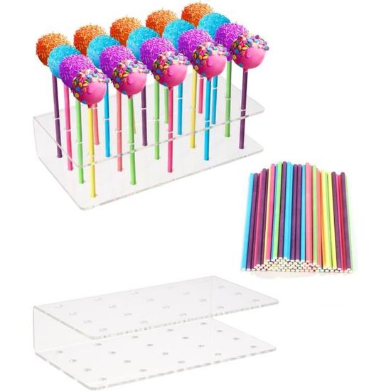 Support à Cake Pops Swetfela - 2 Présentoires Acrylique + 100 Bâtons - Pour Fêtes