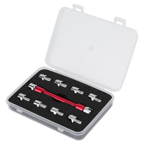 Clé à Rayons Pour Moto - 10 Embouts Interchangeables - Tailles 5.0 à 6.8 - Aluminium Et Fer - Avec étui - Ajustement Des écrous De Rayons