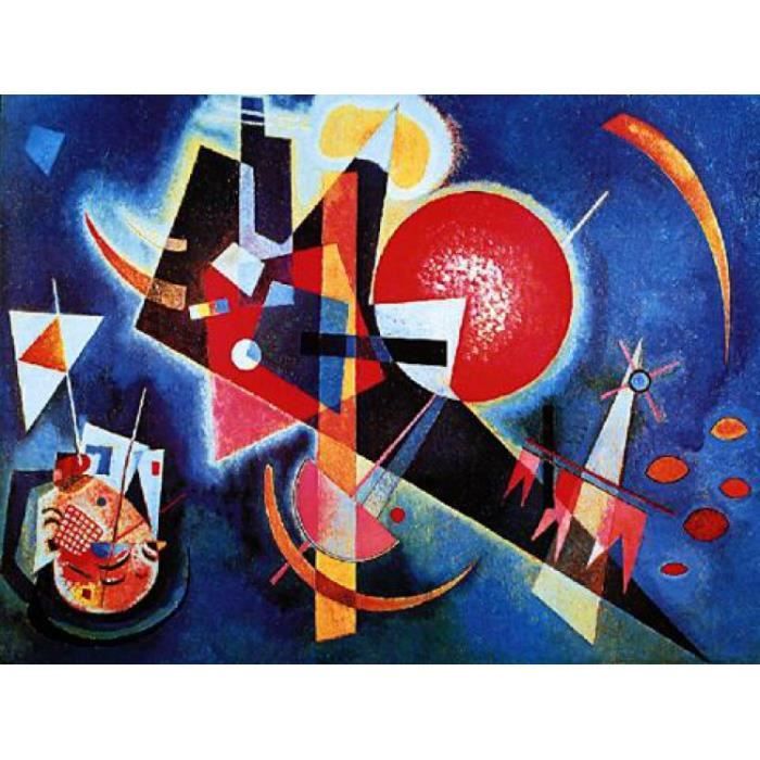 50 x 40cm - Jaune 1art1 Vassily Kandinsky Poster Reproduction et Cadre Bleu Rouge MDF