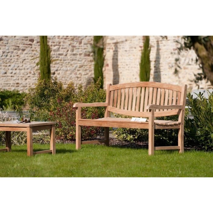 Banc de jardin ovale en teck massif - JARDITECK - 150 x 98 x 50 cm - Bois naturel - Pour 4 personnes - Extérieur