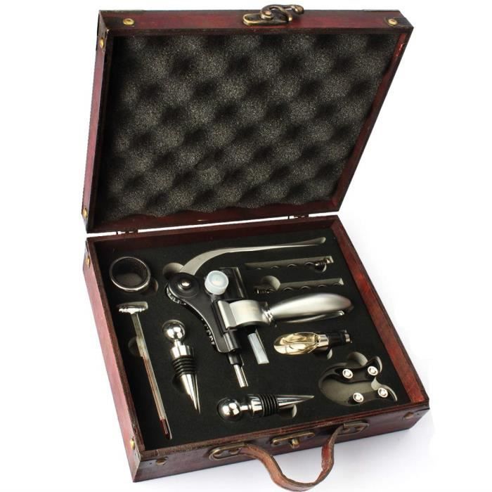 YOBANSA Ensemble-cadeau d'accessoires pour le vin avec coffret en bois antique, kit d'ouvre-bouteille, tire-bouchon, bouchon,verseur