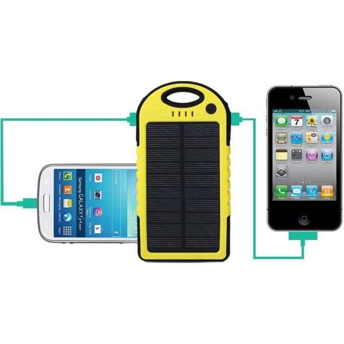5000mAh Solaire Power Bank Chargeur de Secours Portable Batterie Externe Dual USB pour iPhone Android MP4 PSP iPad GPS (Jaune)