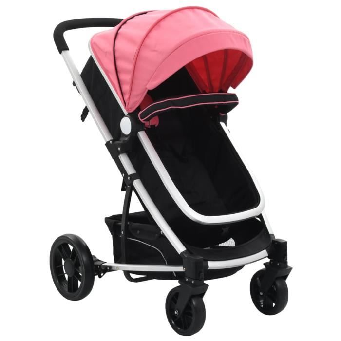 Poussette 2-en-1 - landau Rose et noir Aluminium