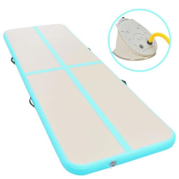 Tapis gonflable de gymnastique - tapis de yoga - avec pompe 300x100x10cm PVC Vert