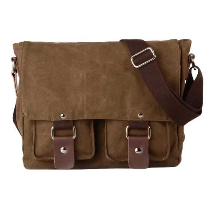 Sac besace homme bandouliere Vintage en toile pour Hommes et Femmes Postuler à voyage Sport Travail (Marron)