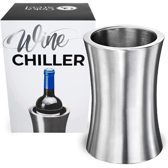 Rafraîchisseur Bouteille de Vin Premium Acier Inoxydable - Élégant Argent - Refroidisseur de vin à Double Paroi