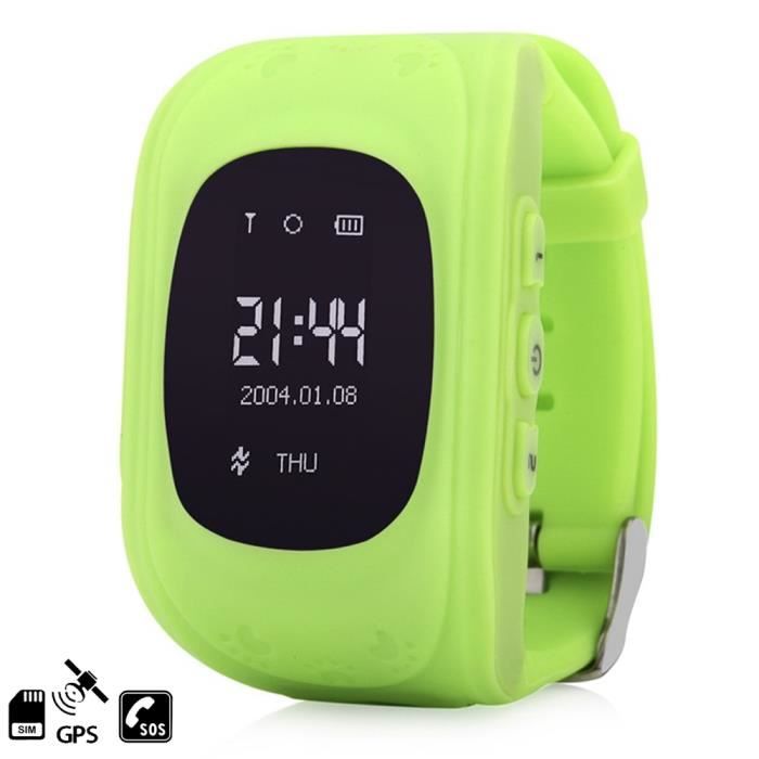 DAM Smartwatch GPS Q50 spécial pour les enfants, avec fonction de suivi, appels SOS et réception d'appel Vert