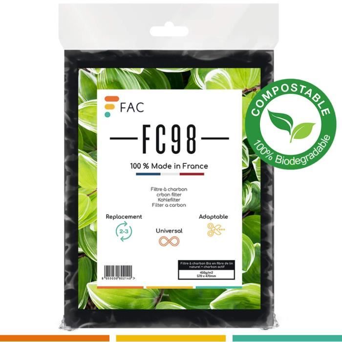 Fac FC98 - Filtre Universel de hotte au Charbon Actif à découper Selon Besoin - Taille 47 * 57 cm.
