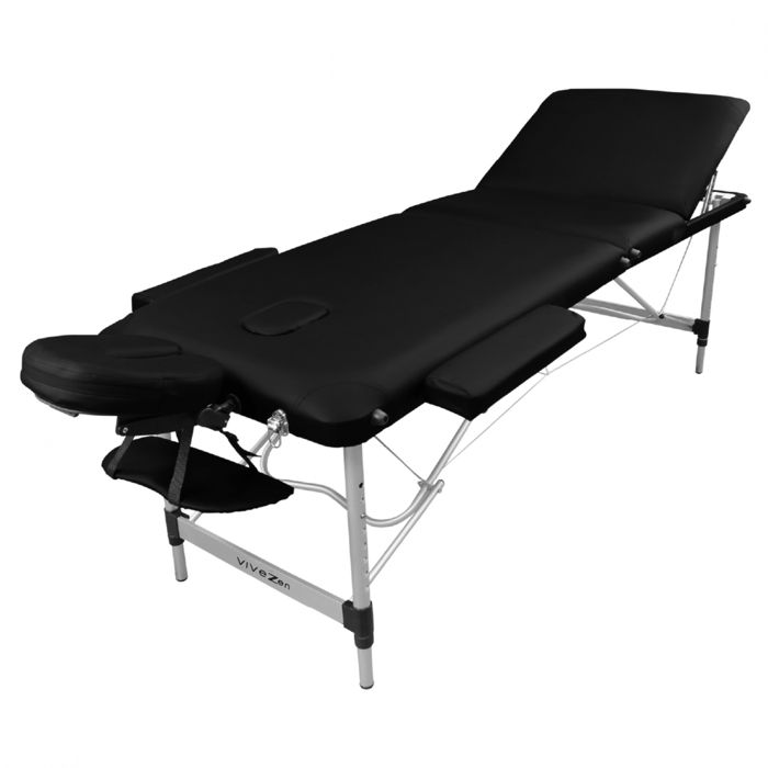 Table de massage pliante 3 zones en aluminium + accessoires et housse de transport - Noir - Vivezen