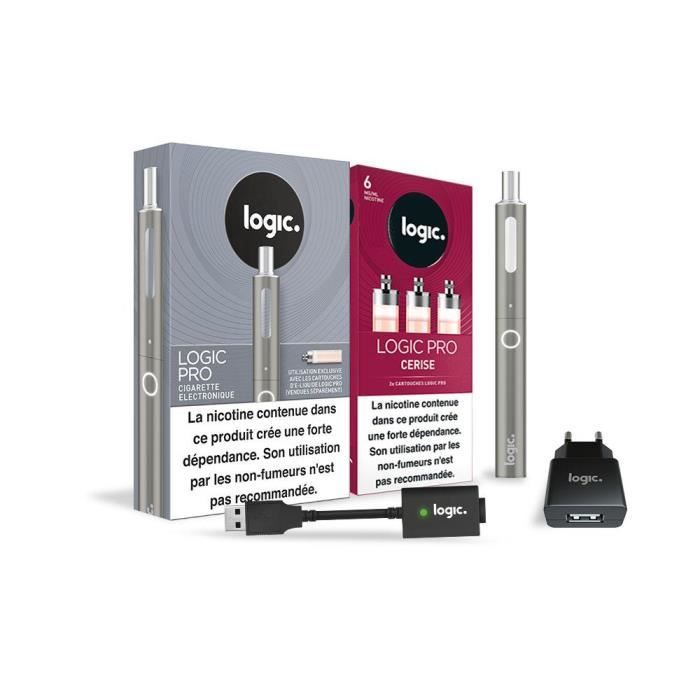 Logic PRO - Cigarette électronique Acier + 3 cartouches Cerise 6 mg + Chargeur USB et mural