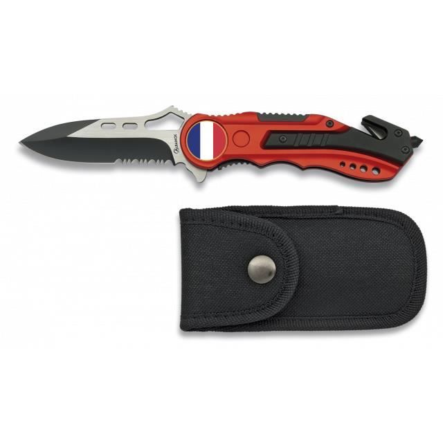 Couteau Pliant Rouge. Scie. Etui. 6.5 Cm