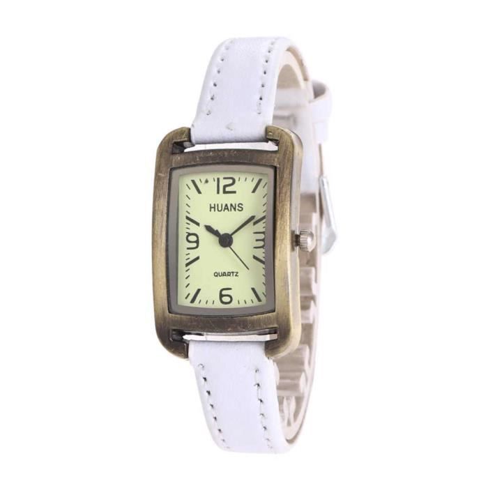 Montre bracelet Cadran Rectangulaire Quartz Aiguilles Sans chiffres Tissu - Cuir retourné Bijou Femme Blanc wz-M0055