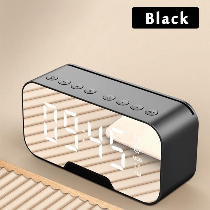 Réveil Noir Numérique électronique Sans Fil Bluetooth Multifonction Réveil Miroir Lecteur De Musique