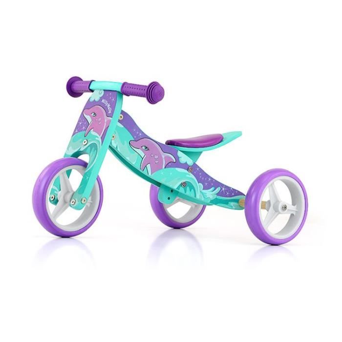 JAKE Vélo 2 en 1 Tricycle et draisienne en bois, Véhicule pour enfant avec roues en mousse, Modèle:Jake Dolphin