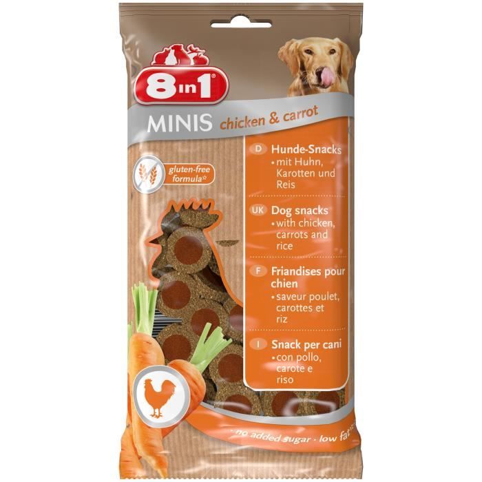 8IN1 Friandise minis - Saveur poulet et carottes - Pour chien - 100 g