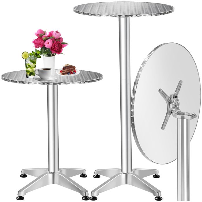 TECTAKE Table Mange Debout en Aluminium pliable Ø 60 cm - Hauteur réglable 74 cm ou 114 cm