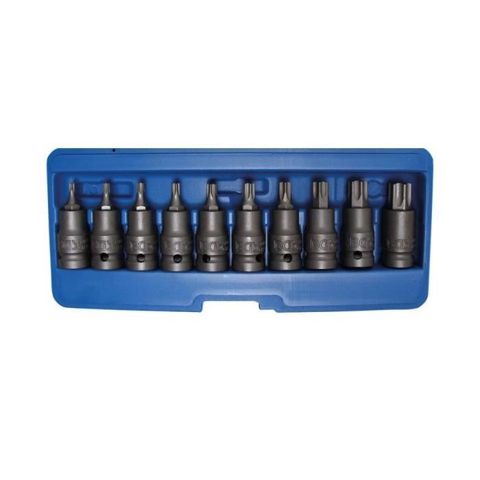 Jeu de douilles à embouts à choc 12,5 mm (1/2-) Profil T (pour Torx Plus) T20 - T70 10 pièces