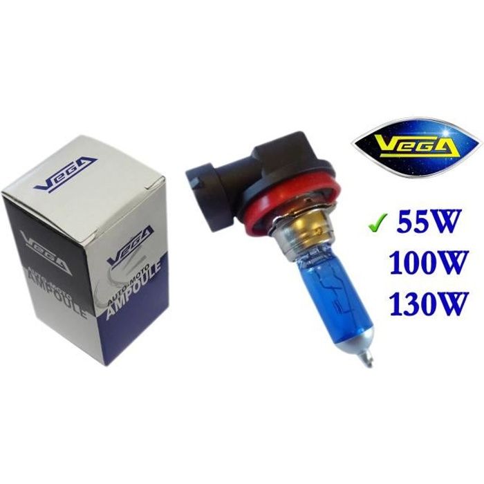 1 ampoule Vega® Xénon 'Day Light' H11 55W PGJ19-2 Lumière du jour Super White Marque Française Homologuée 12V