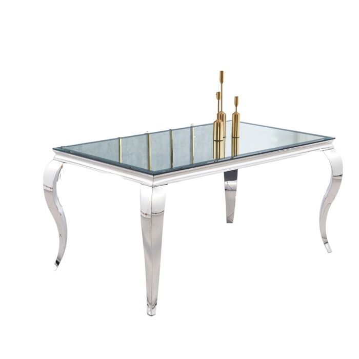 table repas baroque pieds chrome verre miroir 4 à 6 couverts 150 x 90 cm