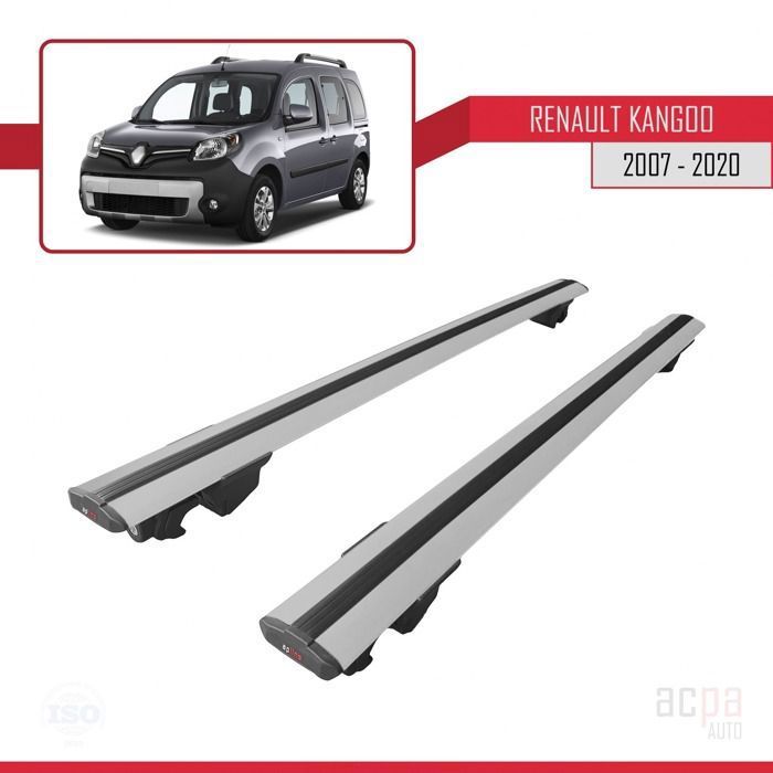 Barres De Toit Pour Renault Kangoo 2 (2007-2021) – Modèle ACE-3 Aluminium Gris – Charge Max 75 Kg – Pour Porte-Vélos, Coffre