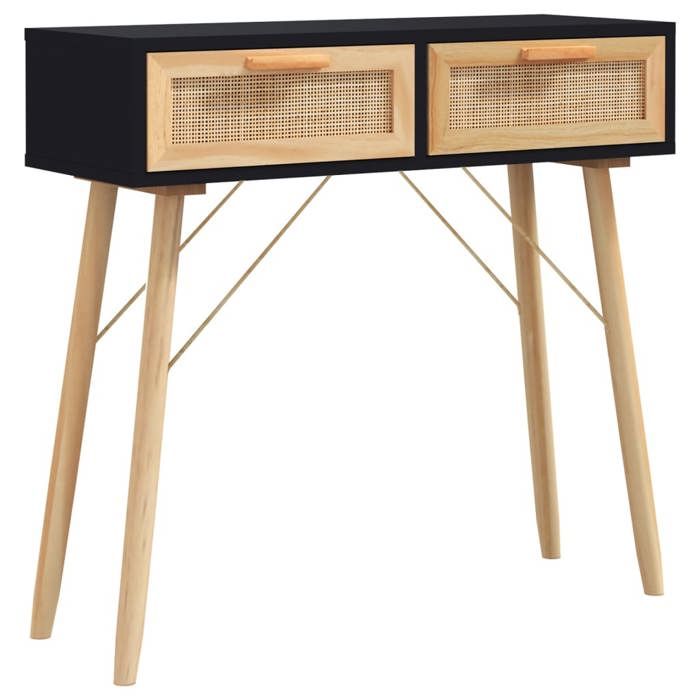 Table console - UMR - Noir 80x30x75 cm Bois massif pin /rotin naturel LL163967