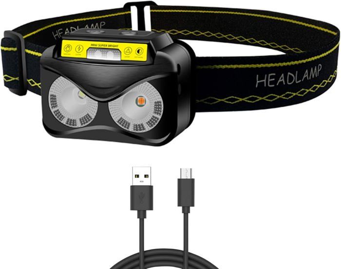 Lampe frontale,Lampe frontale étanche à LED COB à Induction,Rechargeable par USB,5 Modes d