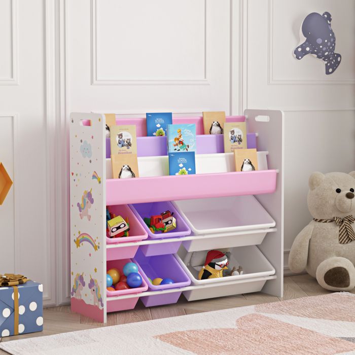 Étagère enfant Rødøy à motif licorne 78 x 86 x 27 cm blanc violet rose