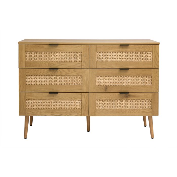 Miliboo - Commode finition bois clair cannage en rotin et métal noir 6 tiroirs L120 cm MANILLE Miliboo - Commode finition bois clair cannage en rotin et métal noir 6 tiroirs L120 cm MANILLE