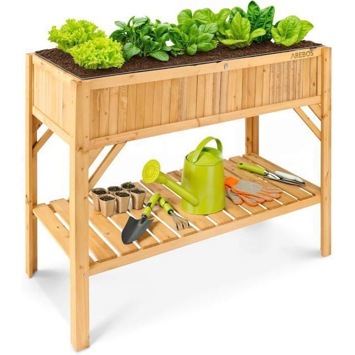 AREBOS Jardinière surélevée en bois – 1914 L 90 cm de haut avec rangement drainage efficace idéale pour jardin balcon AREBOS Jardinière surélevée en bois – 1914 L 90 cm de haut avec rangement drainage efficace idéale pour jardin balcon