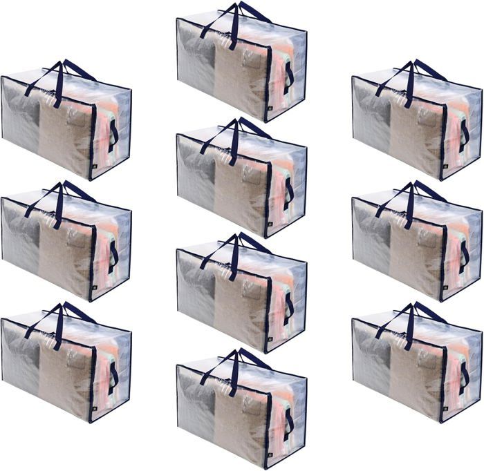HomeHacks Lot De 6 Sacs De Déménagement Résistants 93L - Transparent Avec Poignées Et Fermeture Éclair