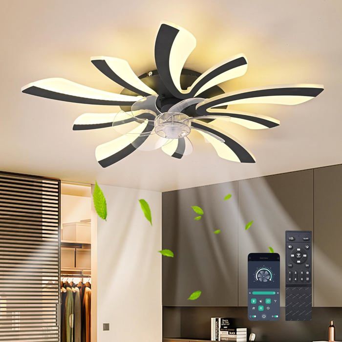 Ganeed LED ventilateur de plafond 70cm 5 lumières profil bas petit semi - encastré silencieux 6 vitesses ventilateur de plafond