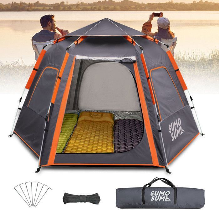 SUMOSUMA Tente Camping Auto 3-4 Places XL  5000mm/Coupe-Vent/UV+  Toit PE 300D Militaire  Pour Famille & Trek  265x228x155cm
