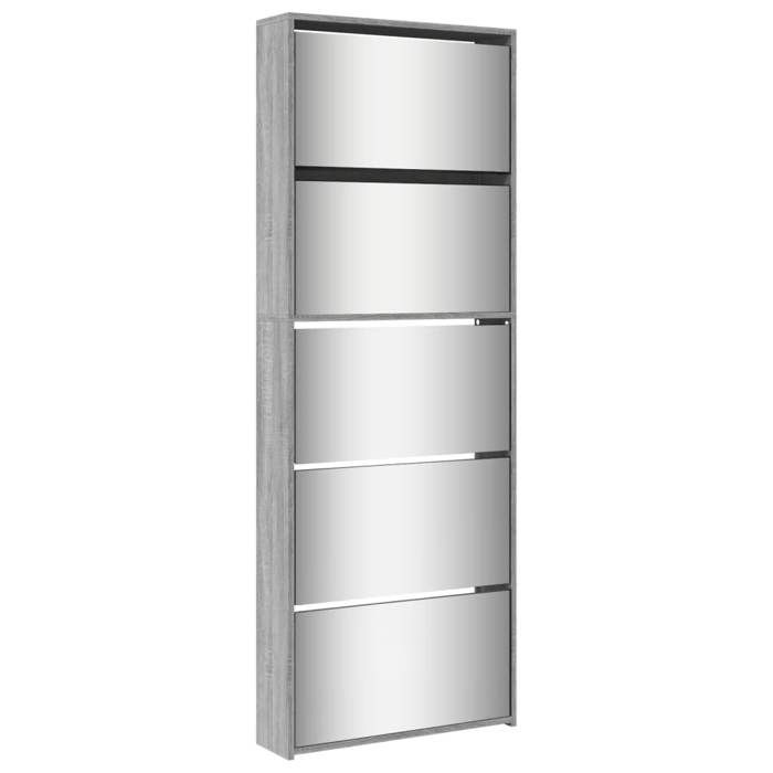 Bonne qualité - Armoire à chaussures - BONNIE - Commode à chaussures miroir 5 niveaux sonoma gris 63x17x1695cm - Meuble dentrée