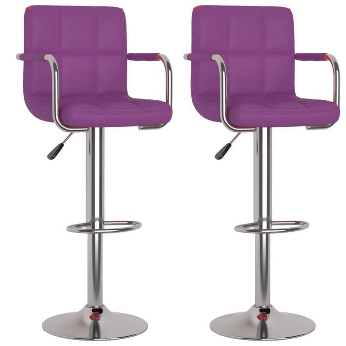 GKK Chaises de bar - 48x47x(90-111)cm - Tabourets de bar - lot de 2 - violet similicuir @291